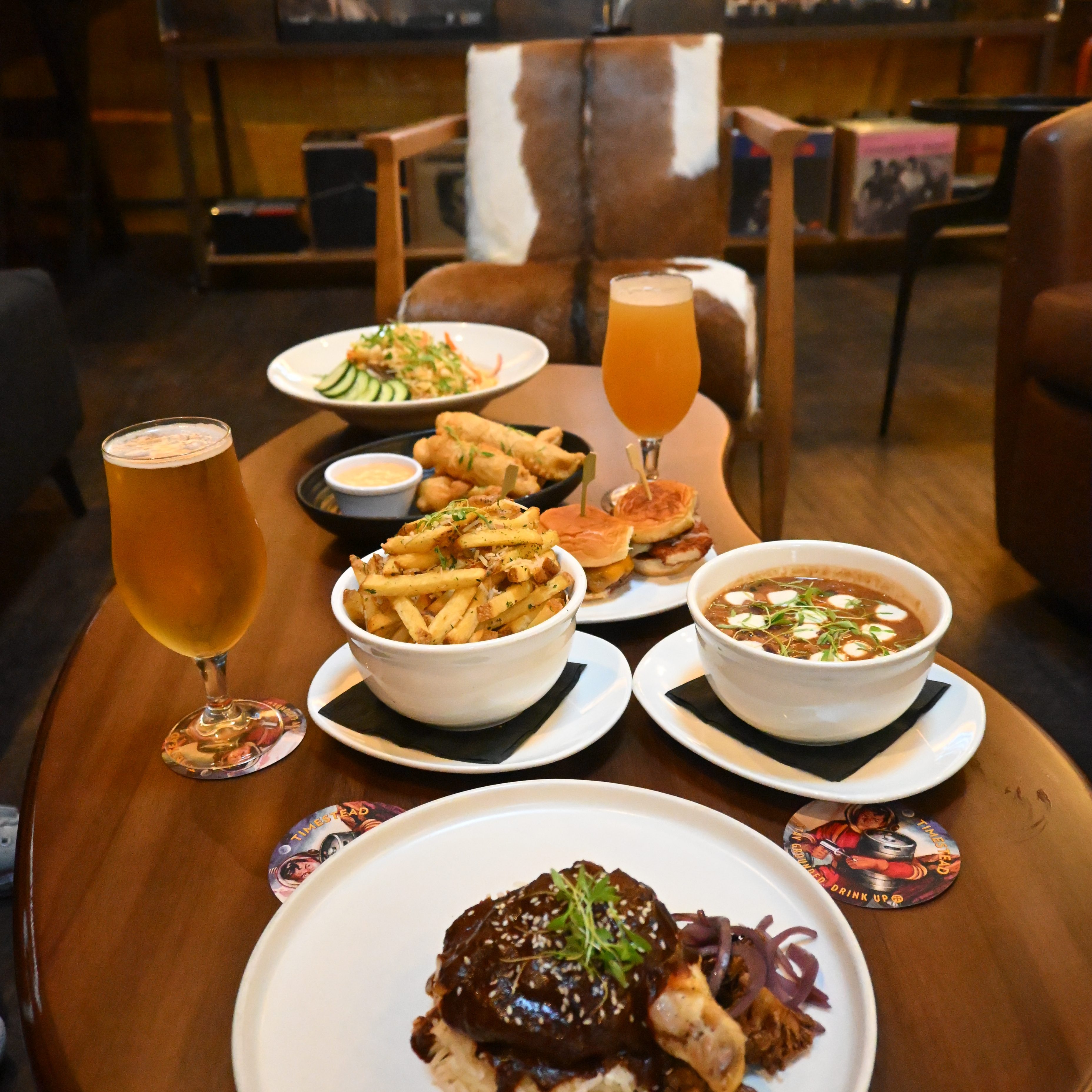 coffee table food diplay warm lighting